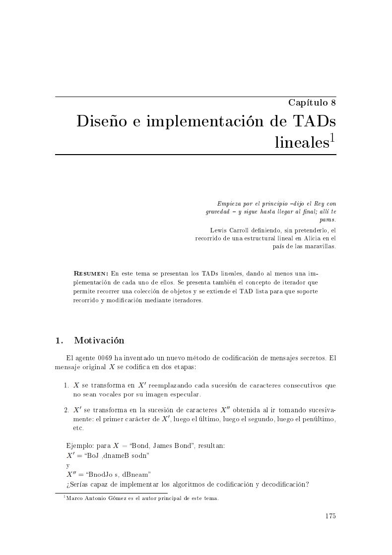 Imágen de pdf Capítulo 8 - Diseño e implementación de TADs lineales